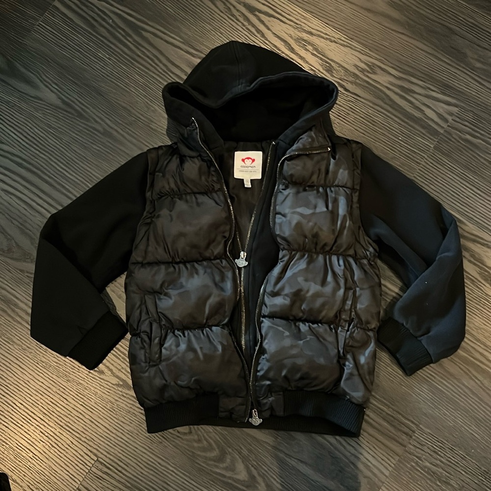 Boys Appaman Hooded Sweatshirt Sleeve Puffer Vest/Jacket In Black Camo